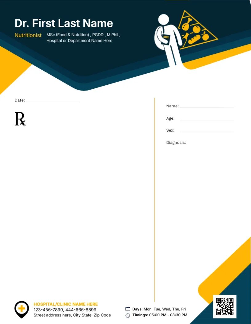 Nutritionist Prescription Pad Template