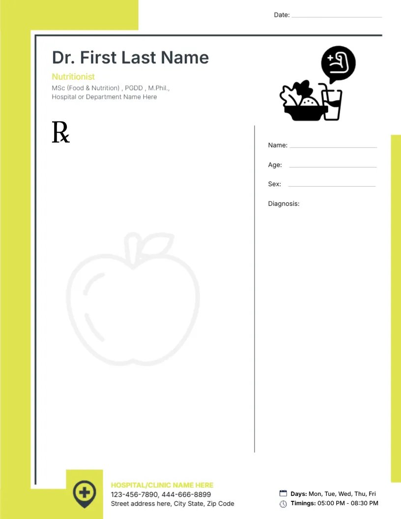 Professional Nutritionist Prescription Template