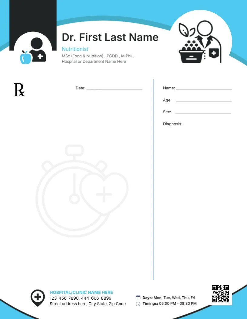 Clinical Nutrition Care Prescription Template