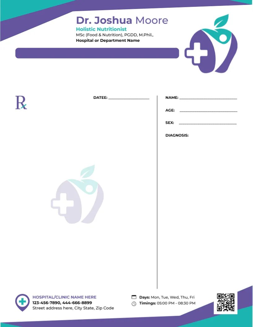 Holistic Nutritionist Prescription Template