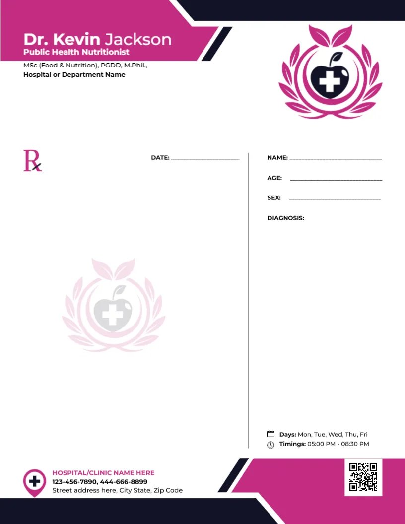 Public Health Nutritionist Prescription Template
