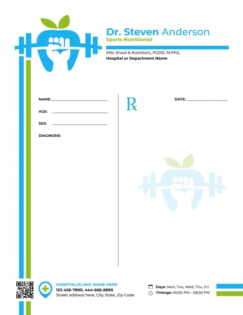 Sports Nutritionist Prescription Template