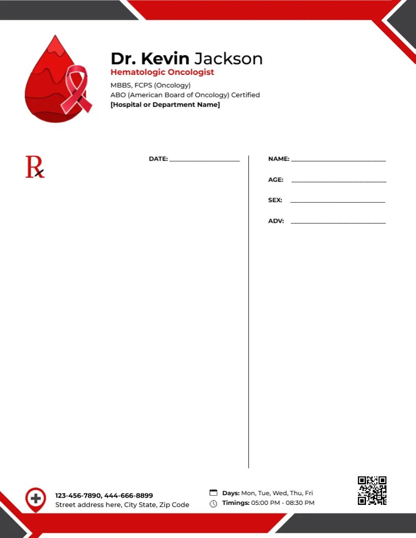 Hematologic Oncologist Prescription Template