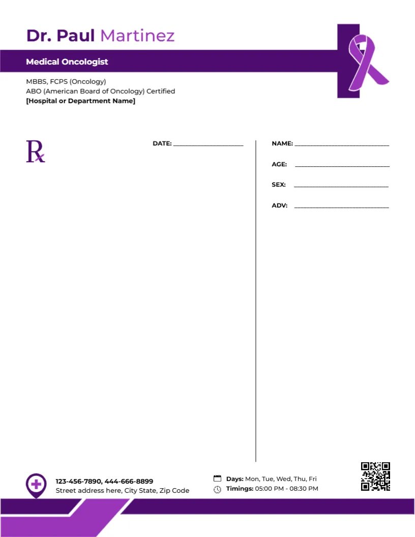 Medical Oncologist Prescription Template