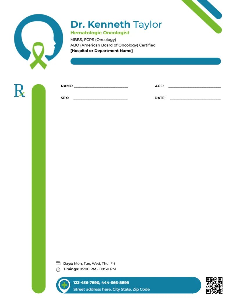 Pediatric Oncologist Prescription Template