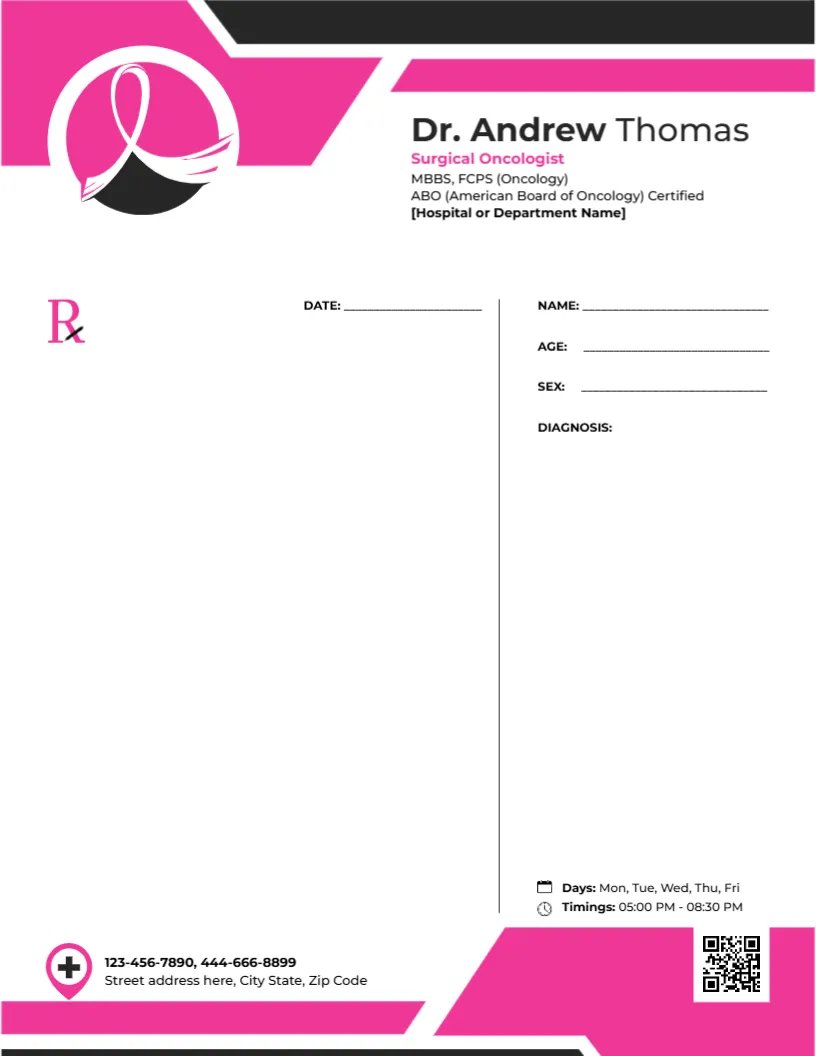 Surgical Oncologist Prescription Template