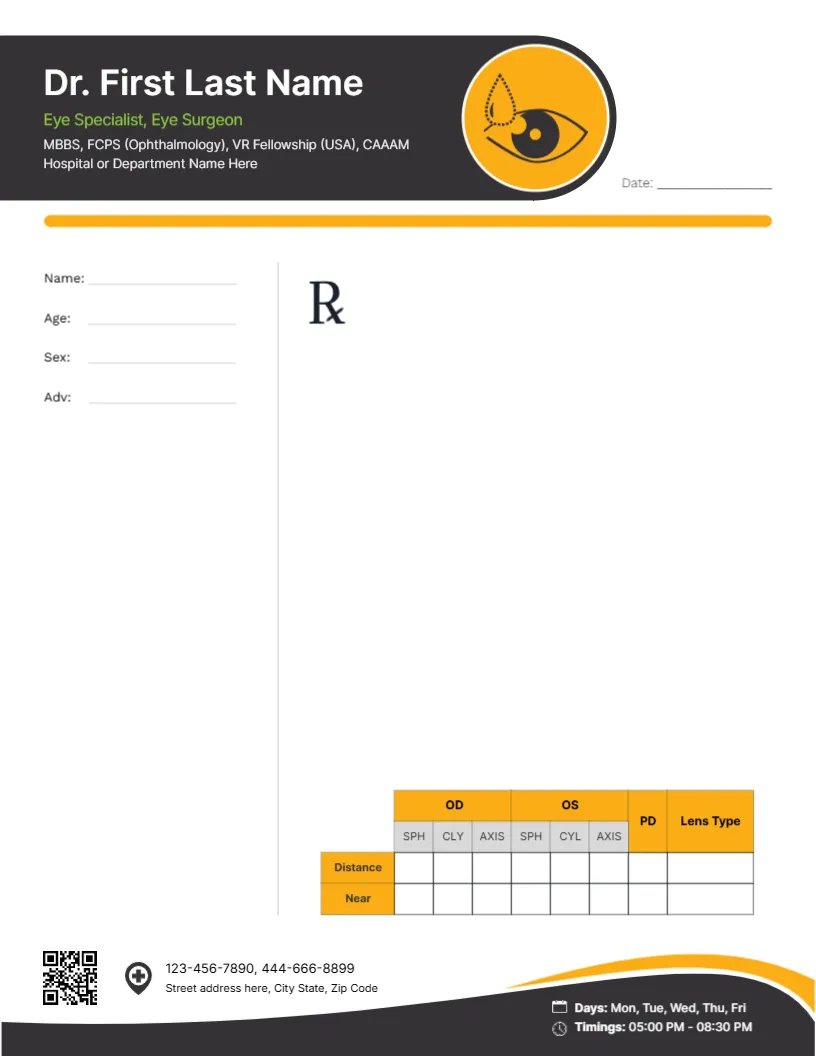 Ophthalmologists Prescription Template