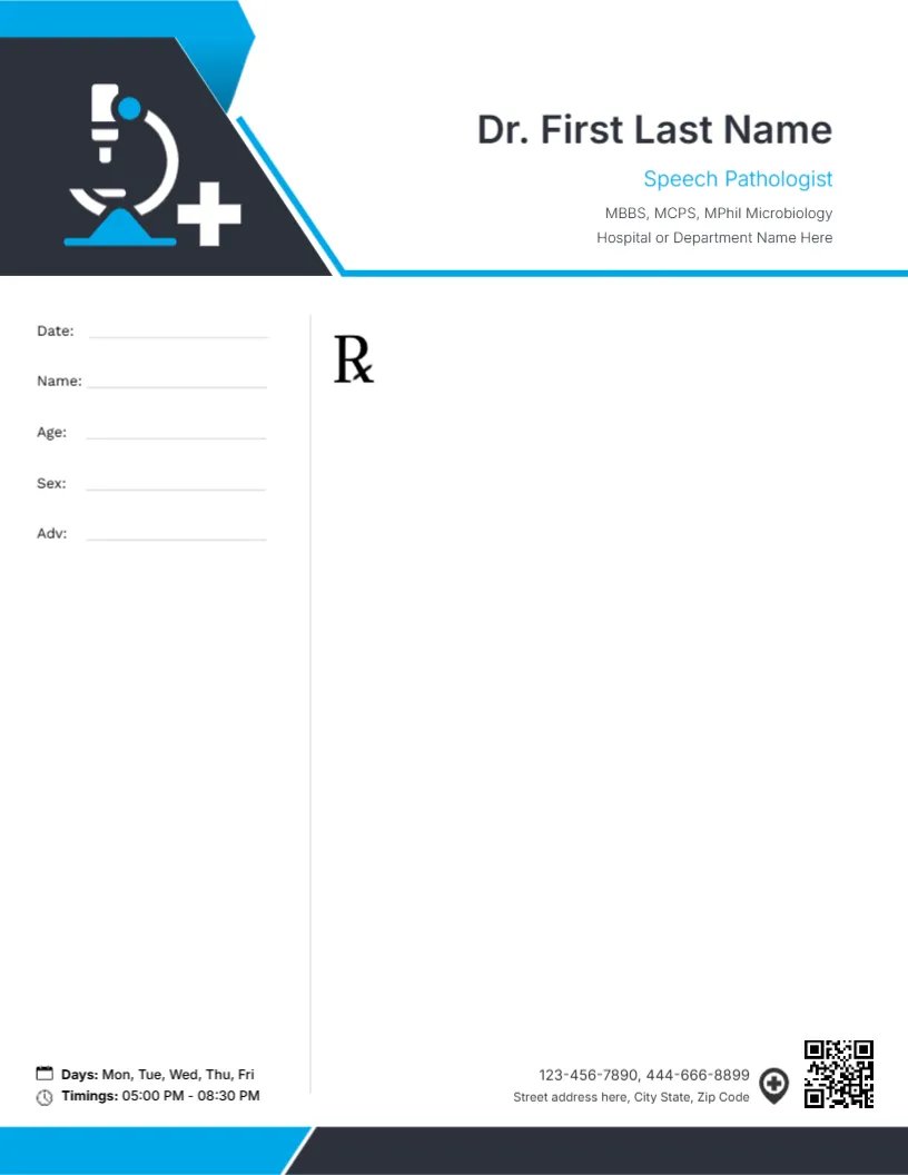 Pathology Consultation Prescription Template