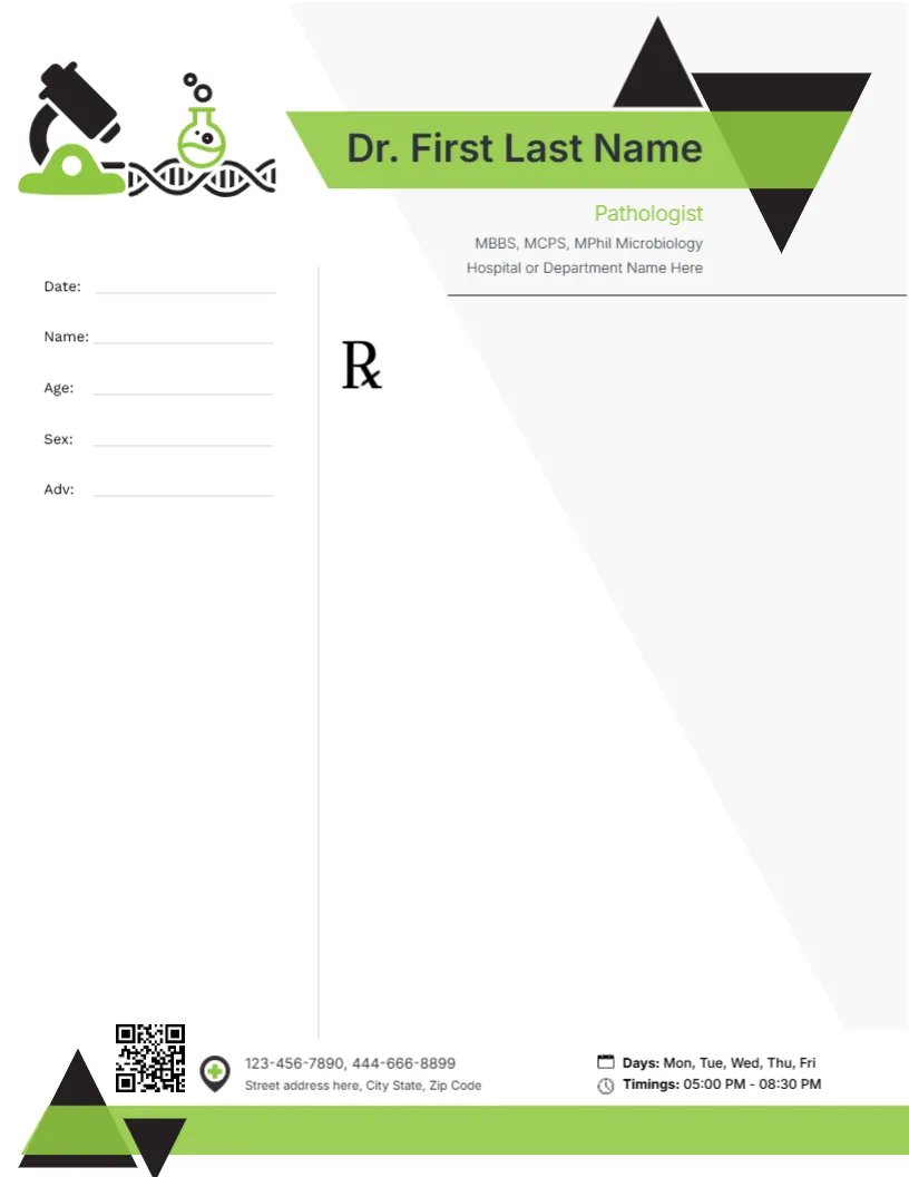 Specialist Pathologist Prescription Template