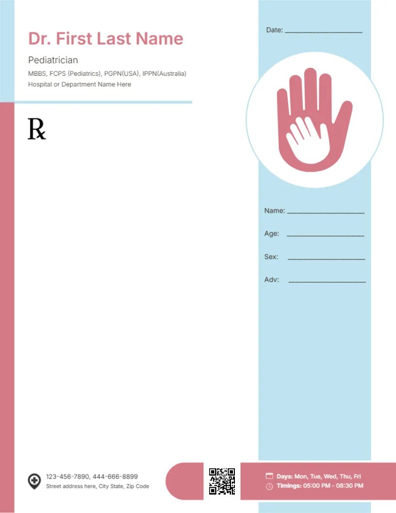 Pediatric Clinical Prescription Template
