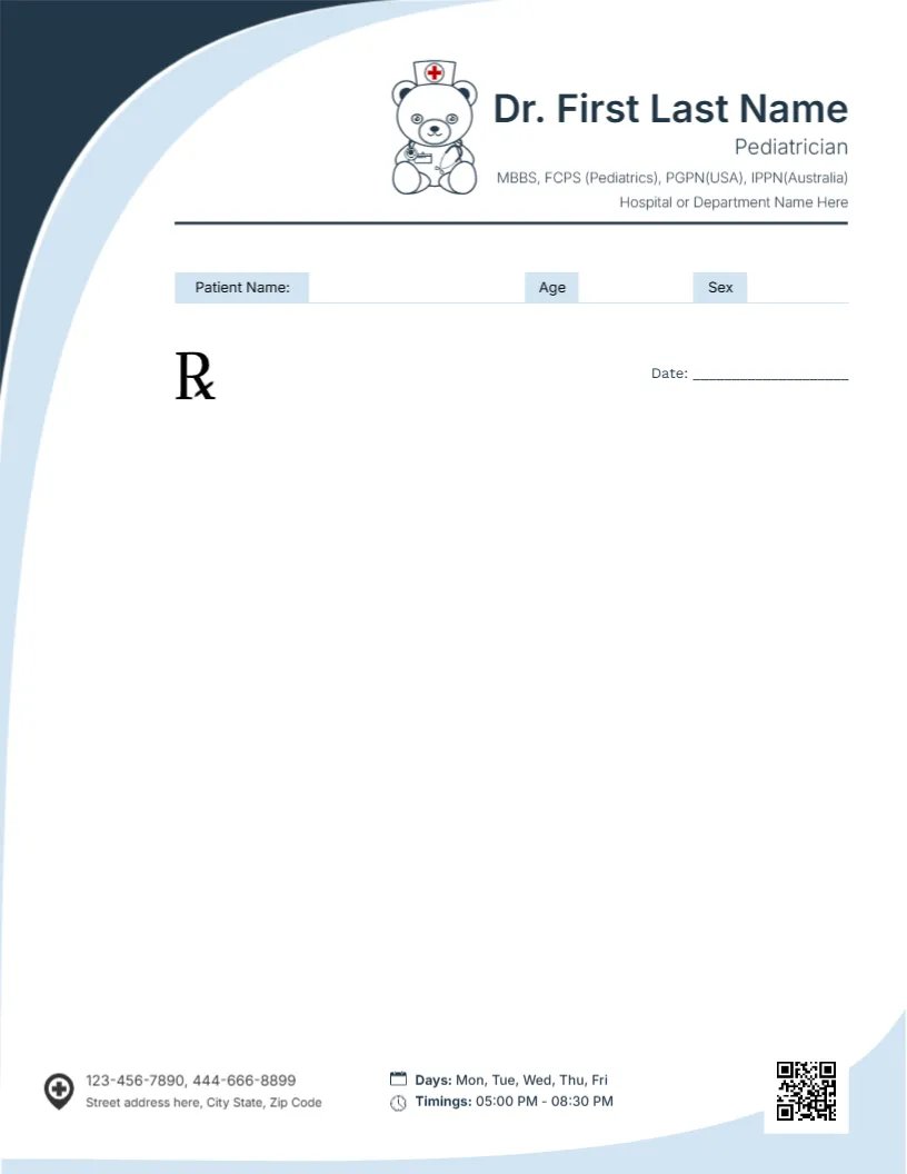 Pediatric Preventive Care Prescription Template
