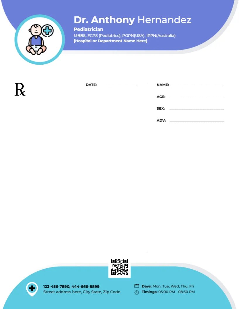 Pediatric Consultation Prescription Template