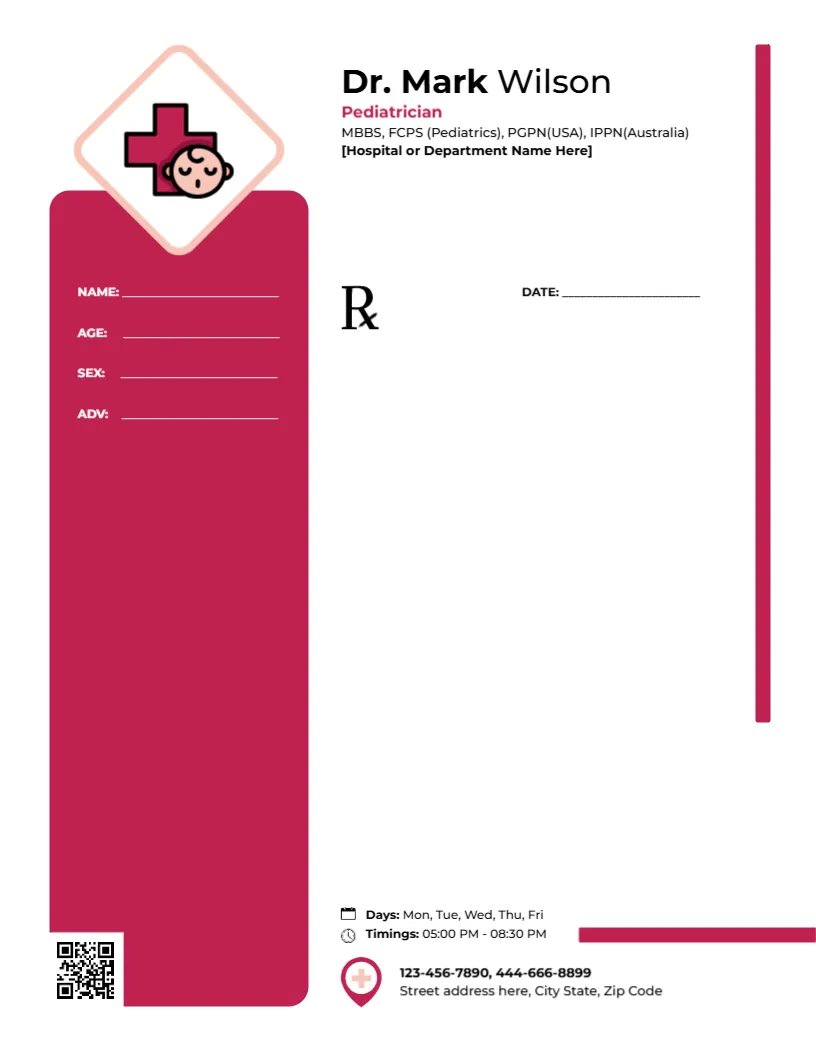 Pediatric Care Prescription Template