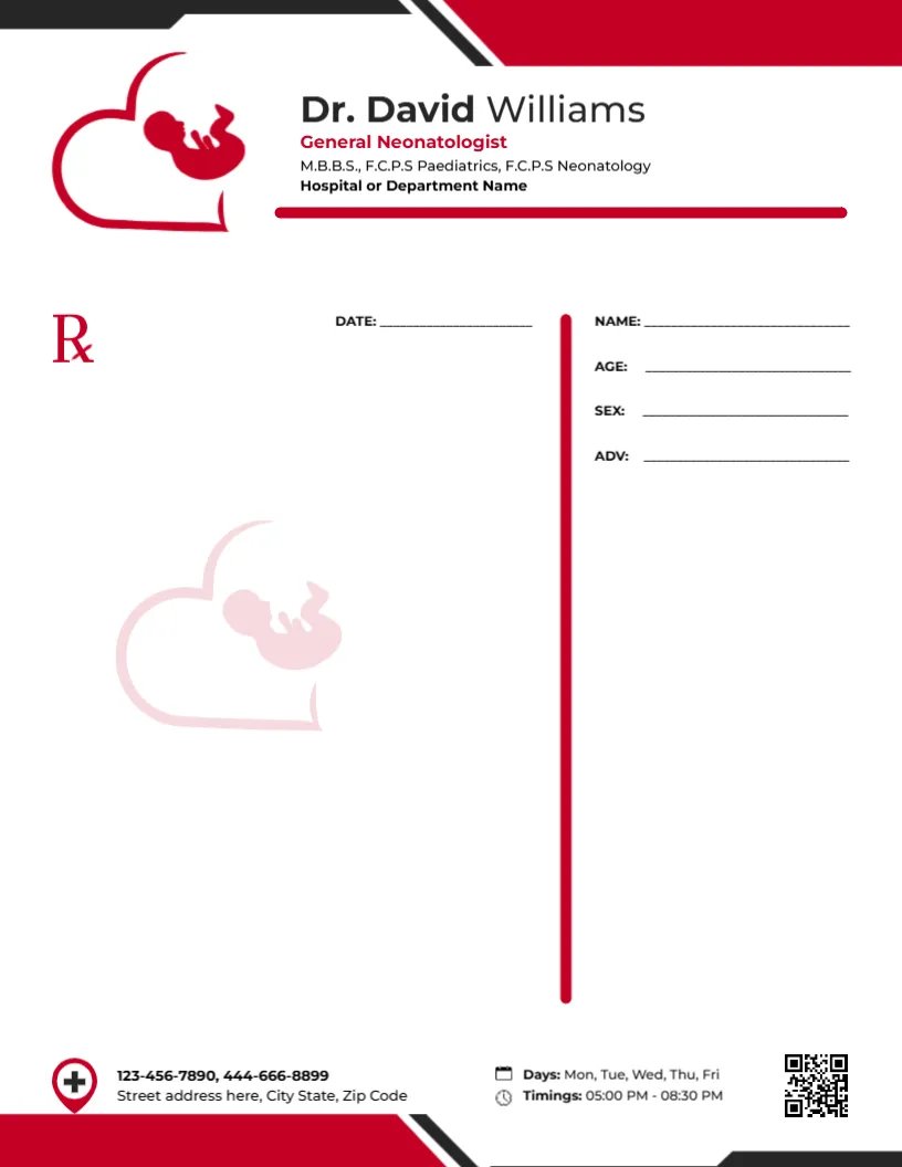 Neonatal Cardiologist Prescription Template
