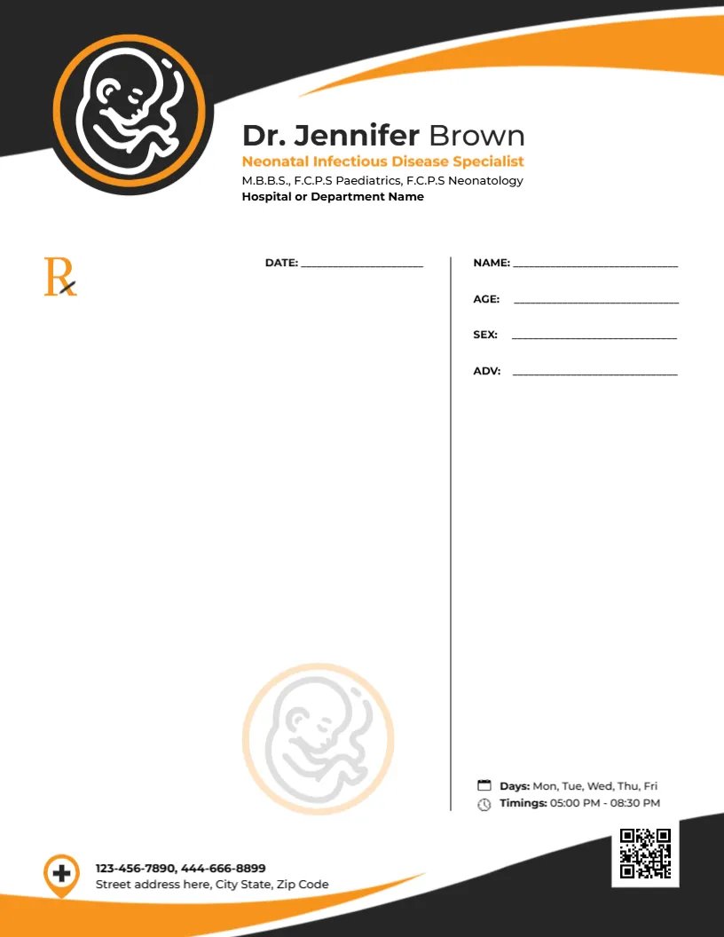 Neonatal Infectious Disease Specialist Prescription Template