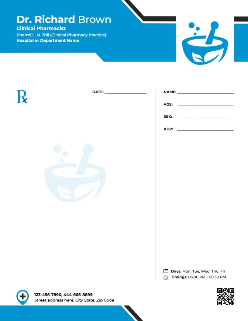 Clinical Pharmacist Prescription Template