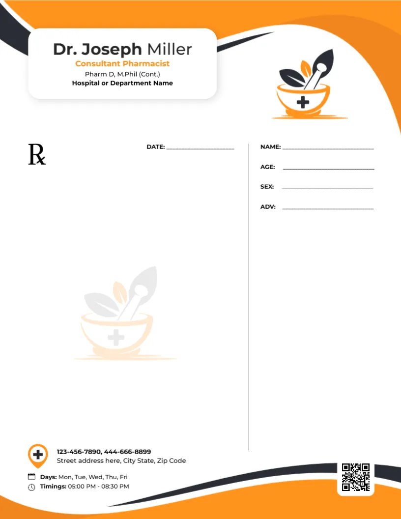 Consultant Pharmacist Prescription Template