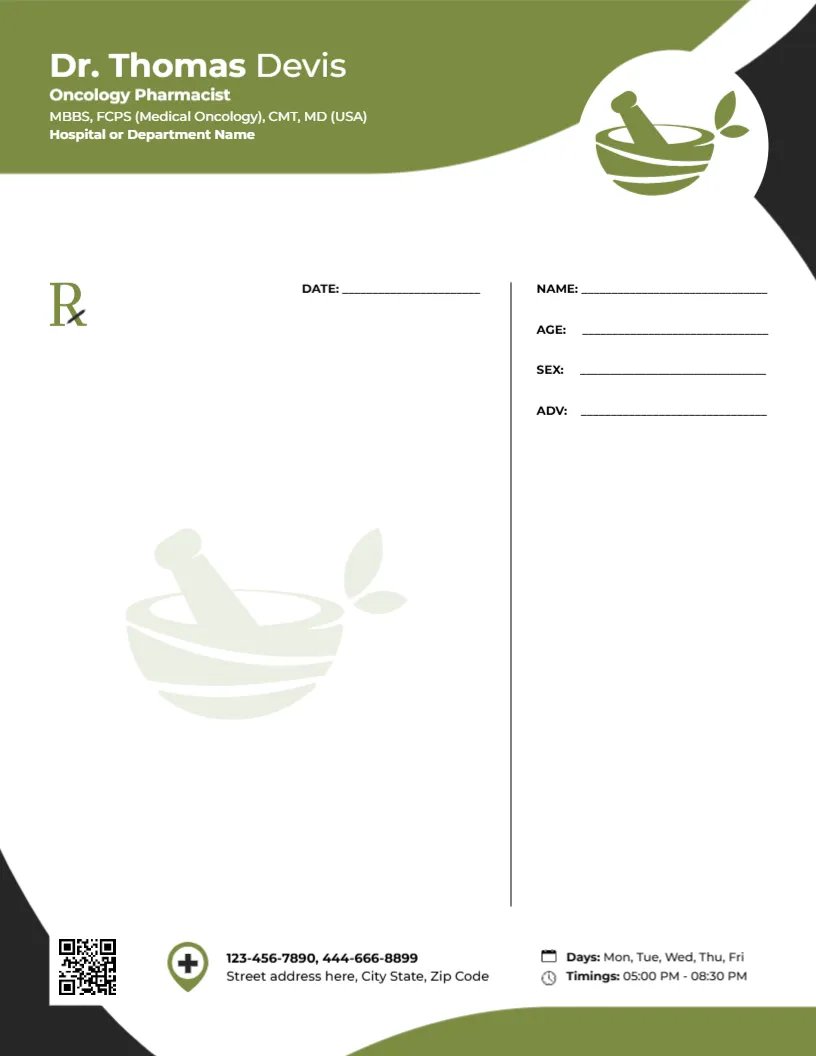 Oncology Pharmacist Prescription Template