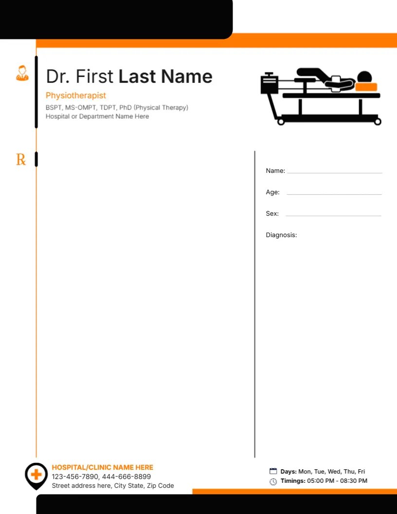 Professional Physiotherapist Prescription Template