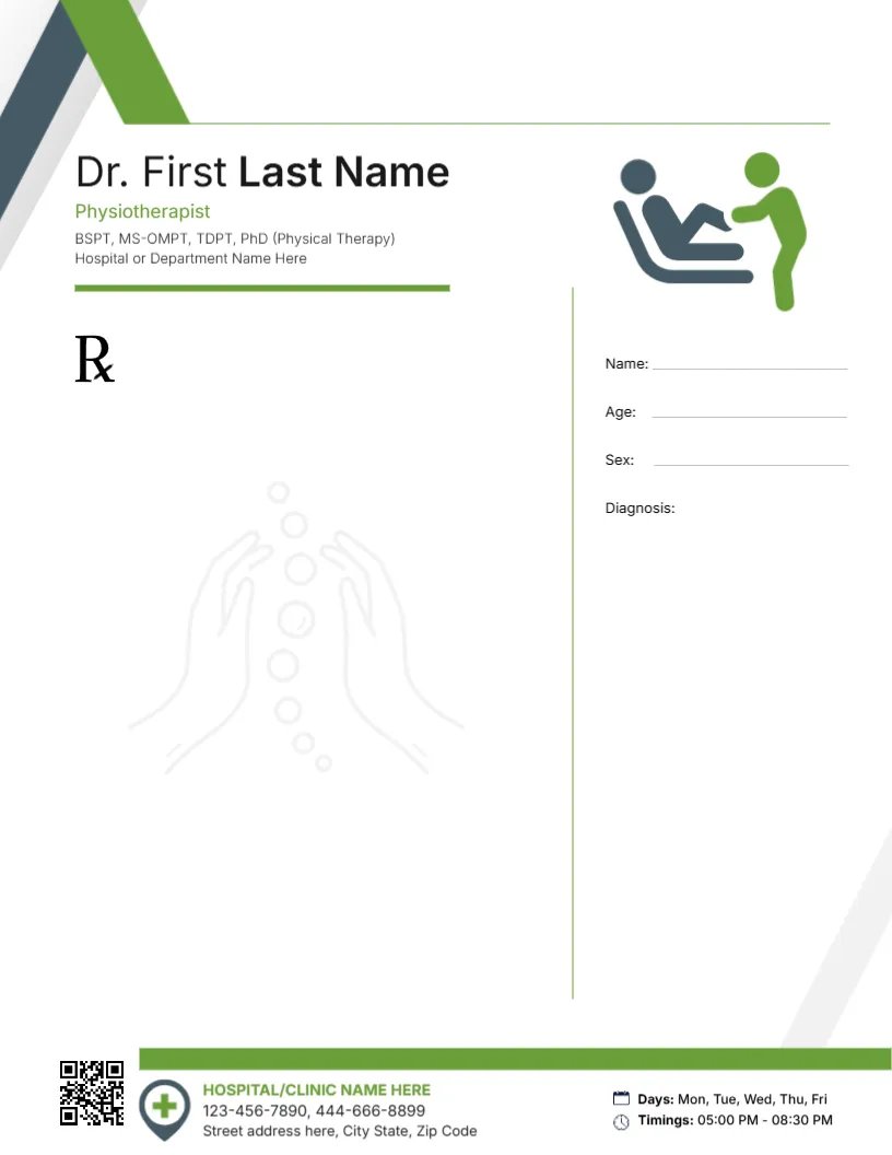 Physiotherapy Treatment Prescription Template