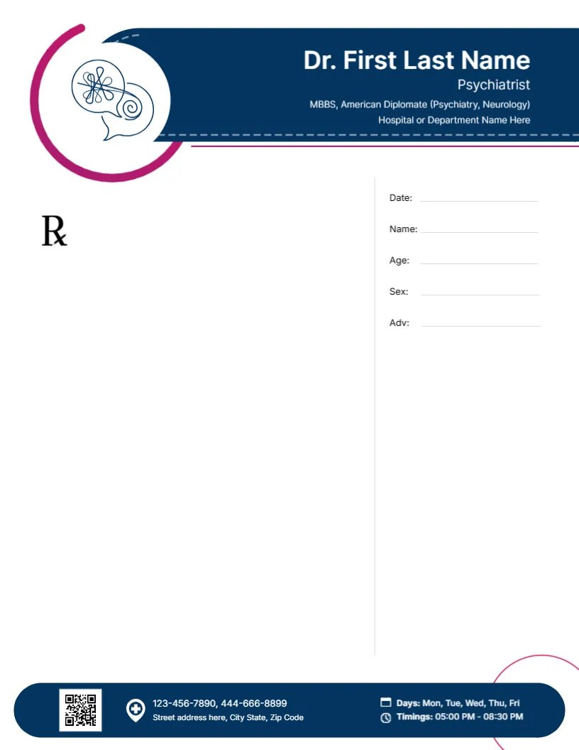 Psychiatrist Prescription Pad Template