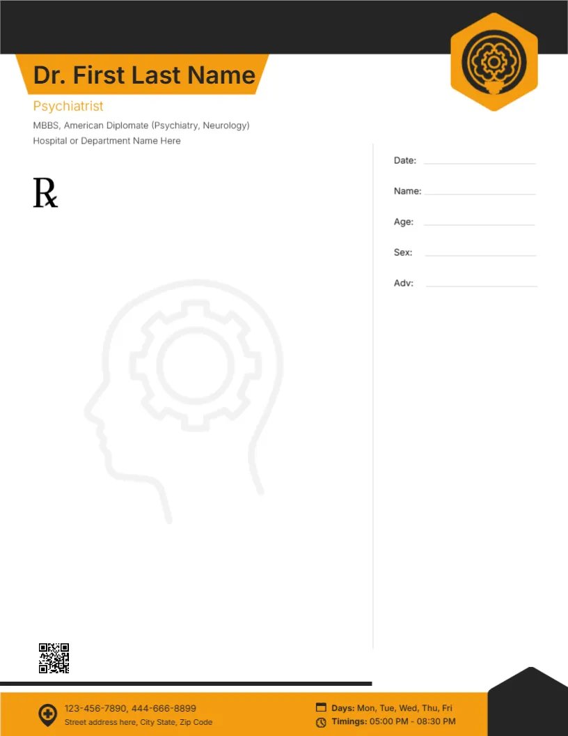 Clinical Psychiatrist Prescription Pad Template