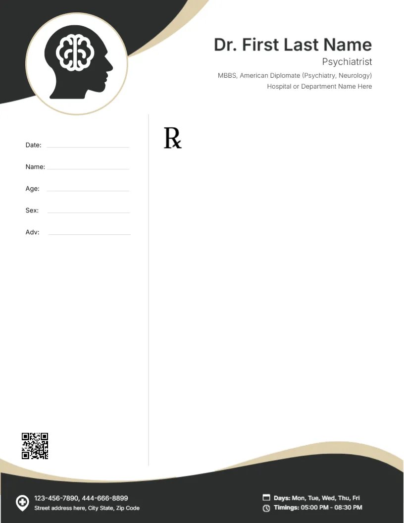 Psychiatric Consultation Prescription Pad Template