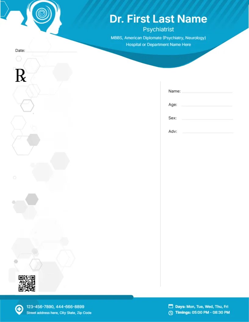 Specialist Psychiatrist Prescription Template