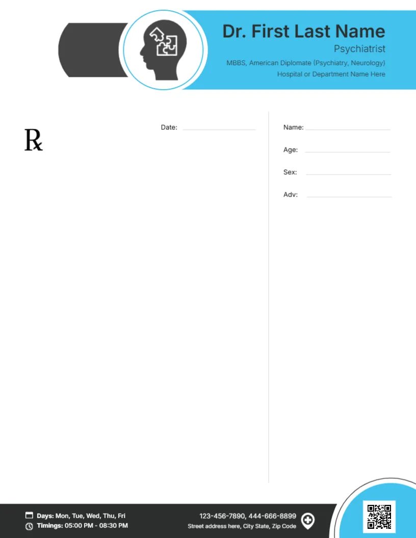 Psychiatric Care Prescription Pad Template