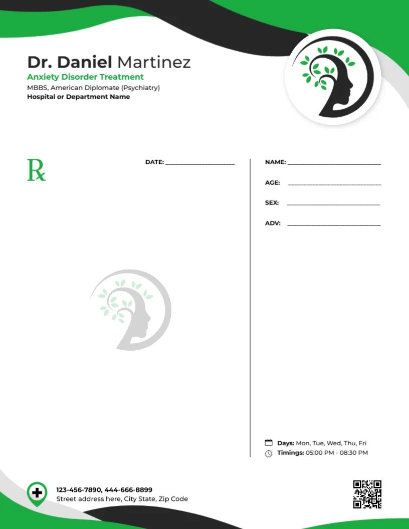 Anxiety Disorder Treatment Prescription Template