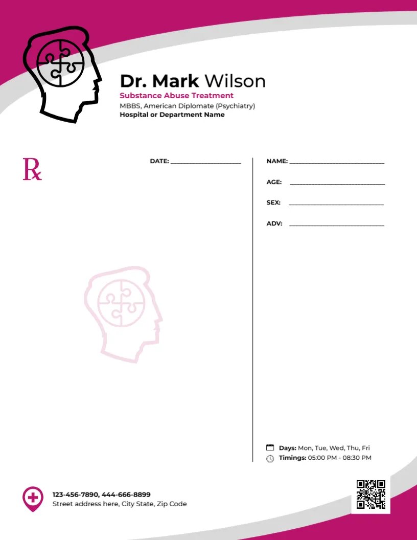 Substance Abuse Treatment Prescription Template