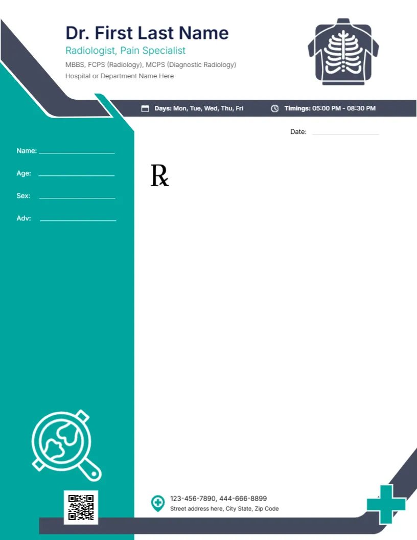 X-Ray Imaging Prescription Pad Template