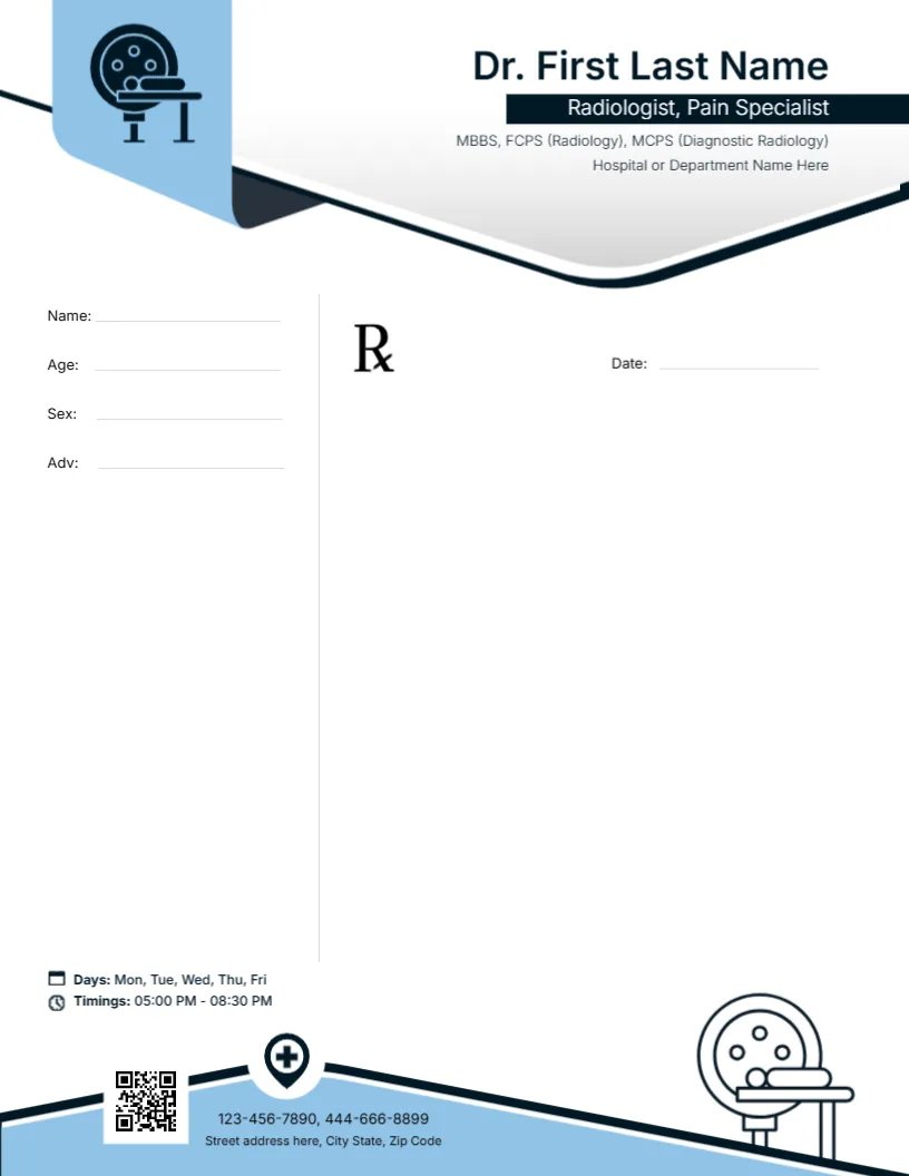 Diagnostic Radiology Prescription Pad Template