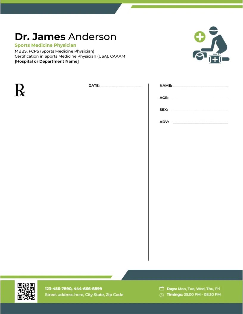 Sports Medicine Physician Prescription Template