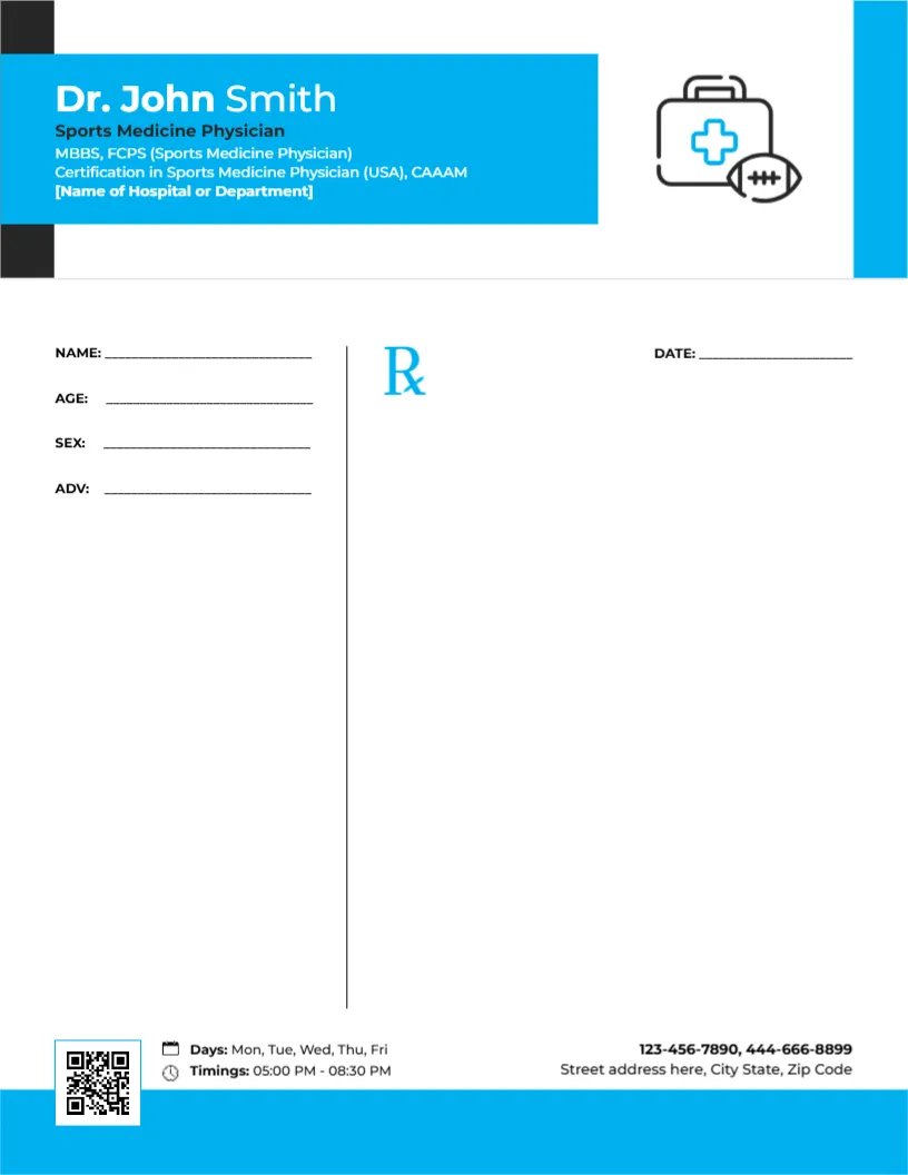 Sports Injury Treatment Prescription Pad Template
