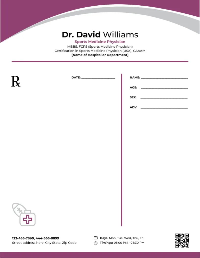 Sports Rehabilitation Prescription Pad Template