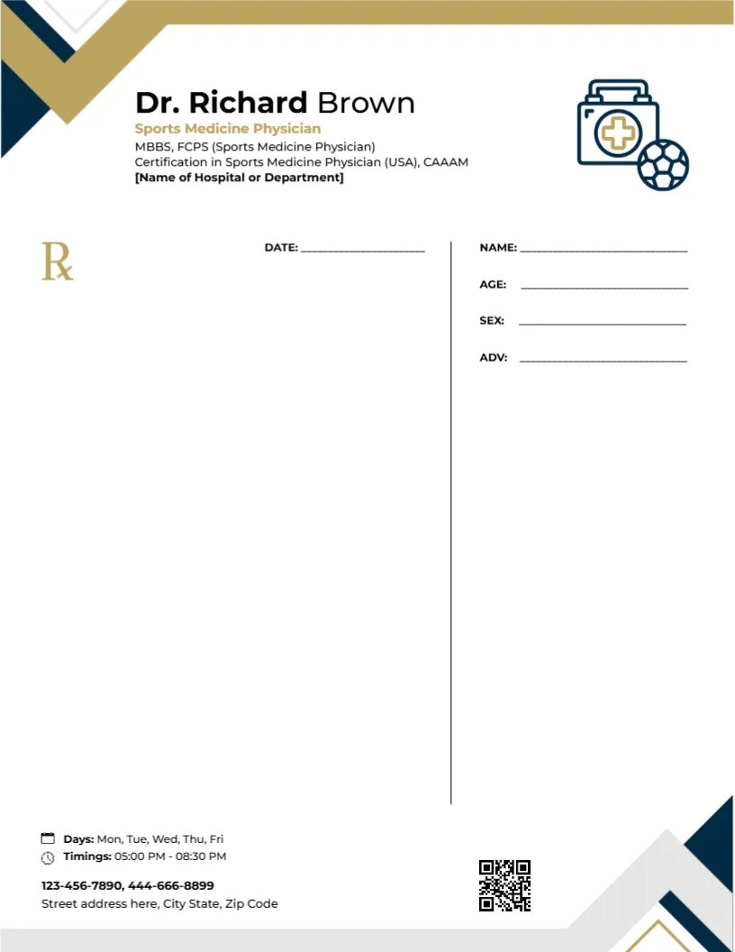 Sports Medicine Doctor Prescription Template