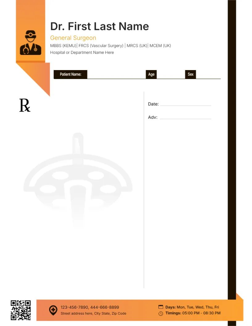 Surgeon Prescription Pad Template