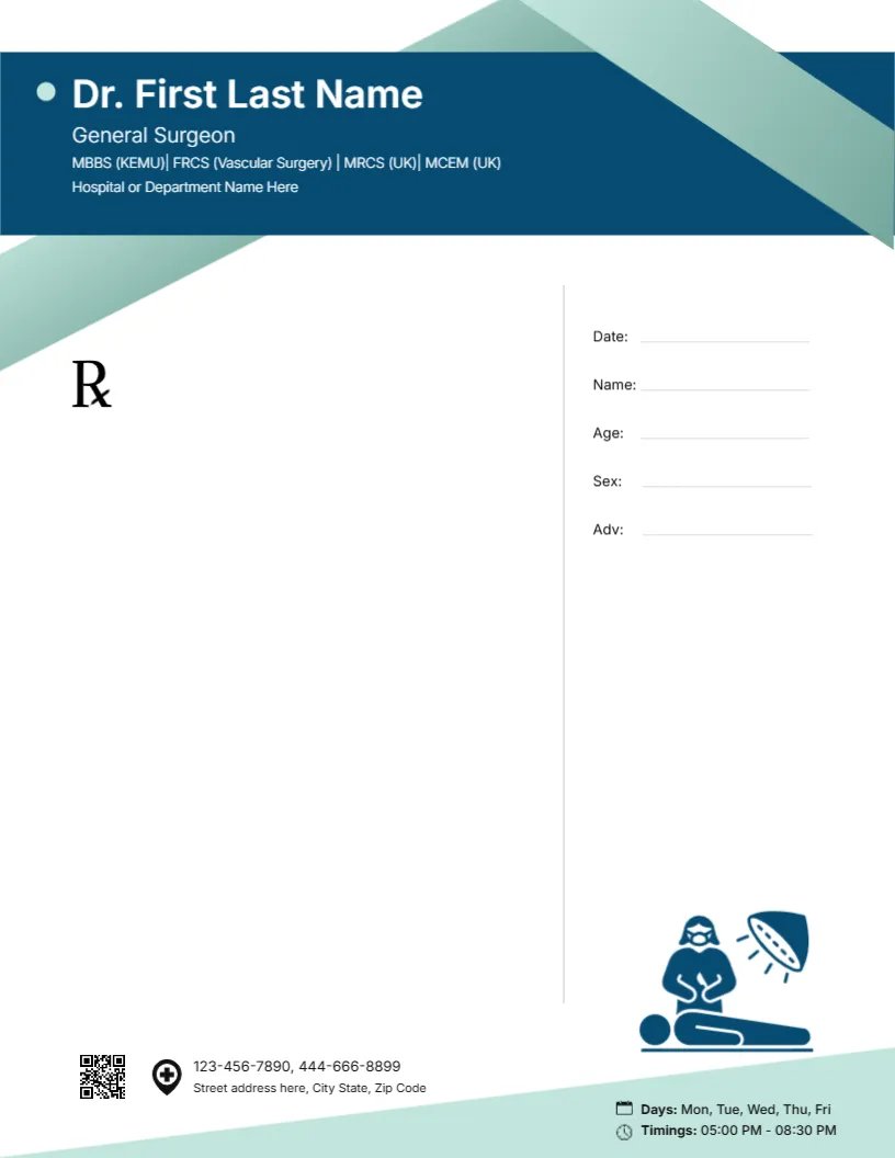 General Surgeon Prescription Pad Template
