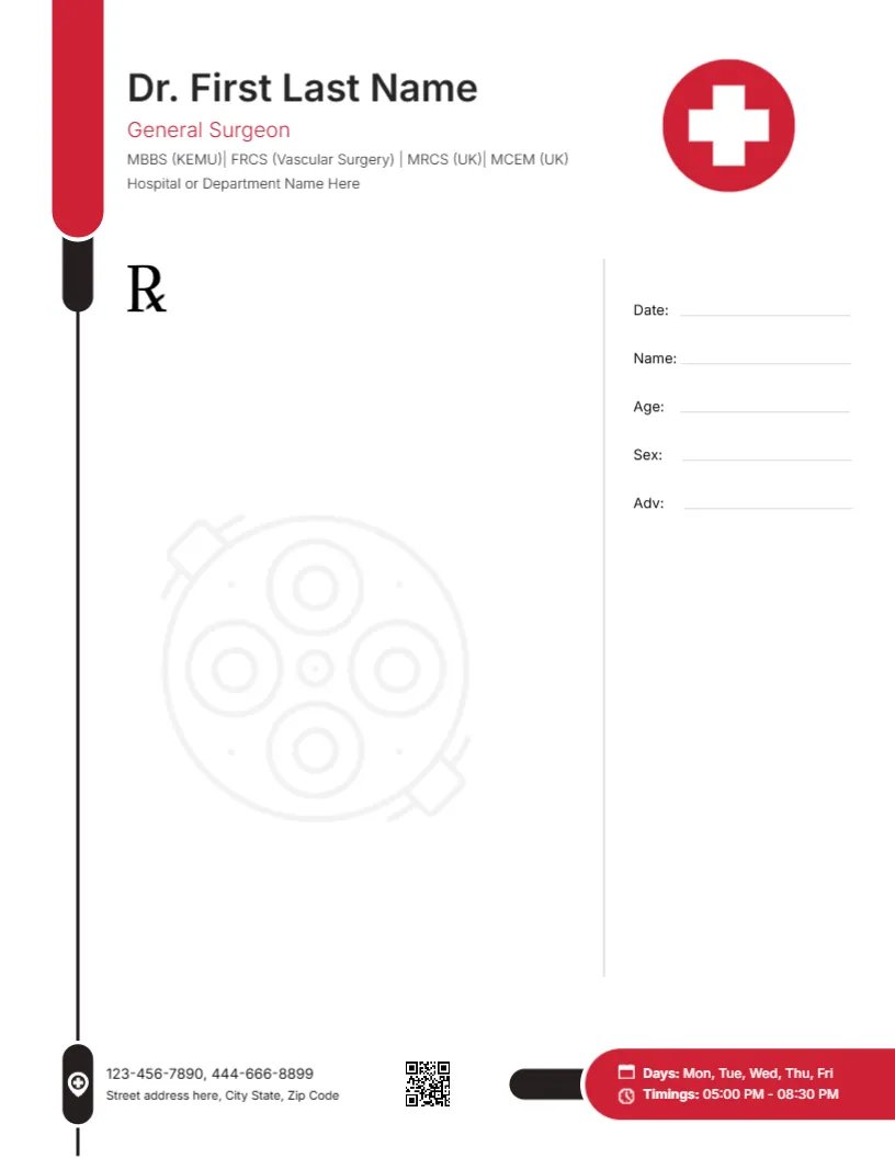 Surgical Care Prescription Pad Template