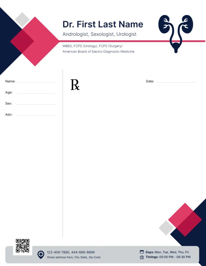 Urologist Diamond Design Prescription Template