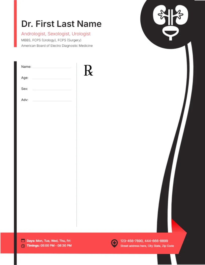 Professional Urologist Prescription Pad Template