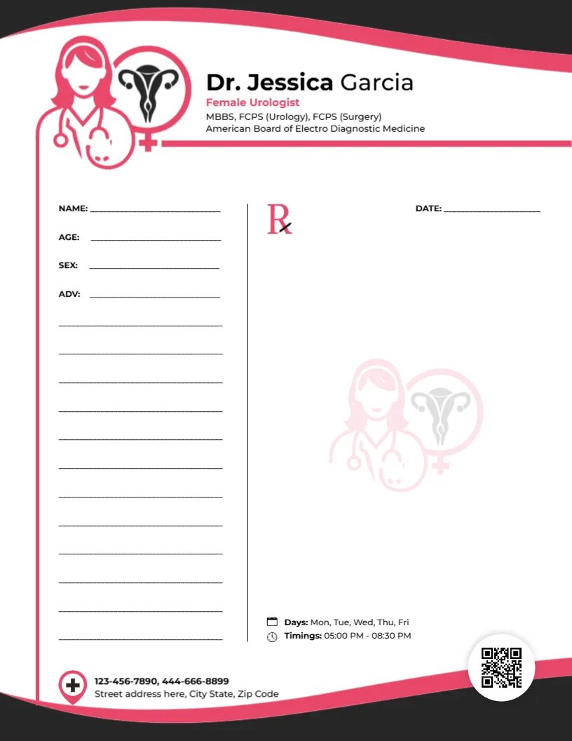 Female Urologist Prescription Template