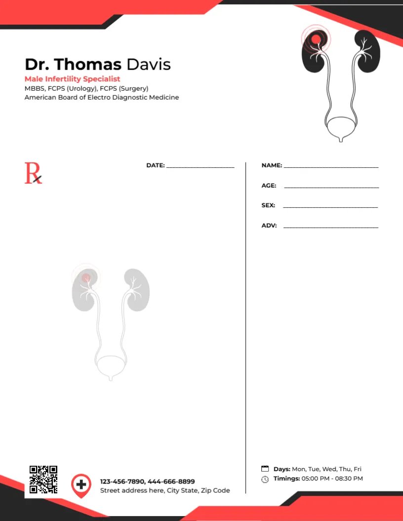 Male Infertility Specialist Prescription Template