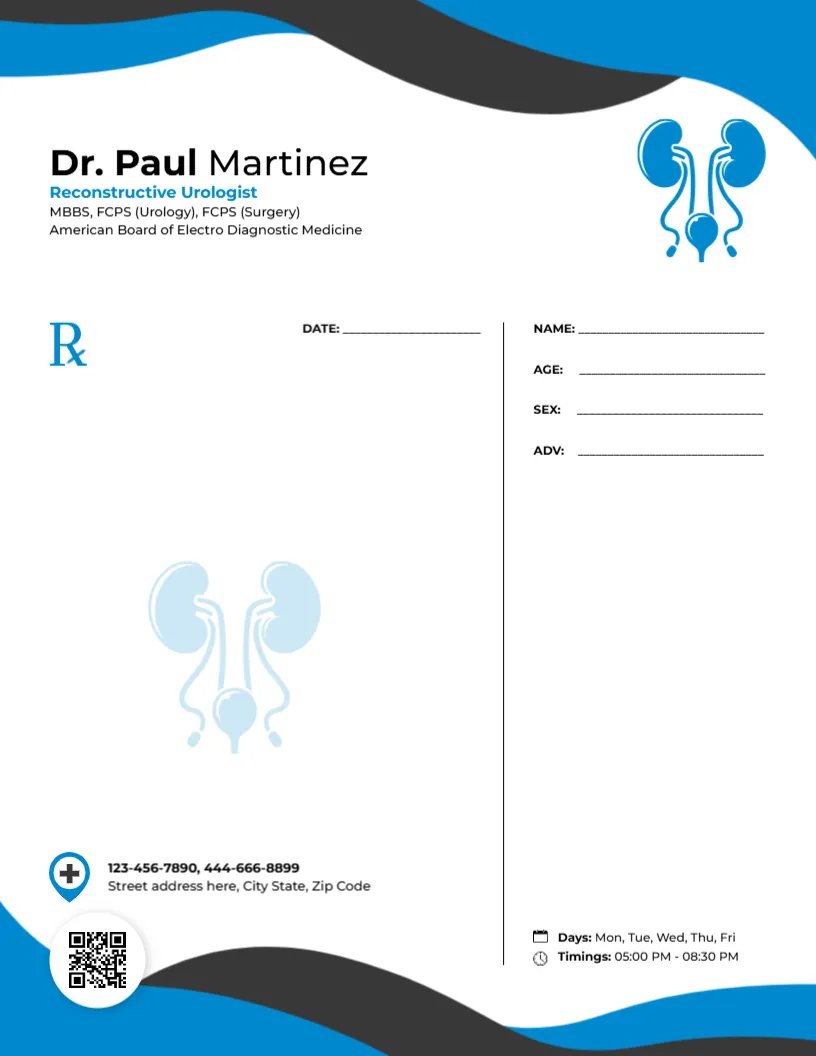 Reconstructive Urologist Prescription Template