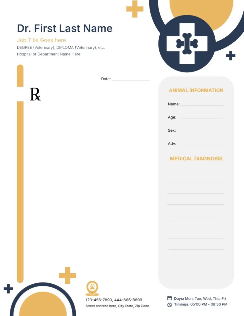 Veterinary Clinic Prescription Pad Template