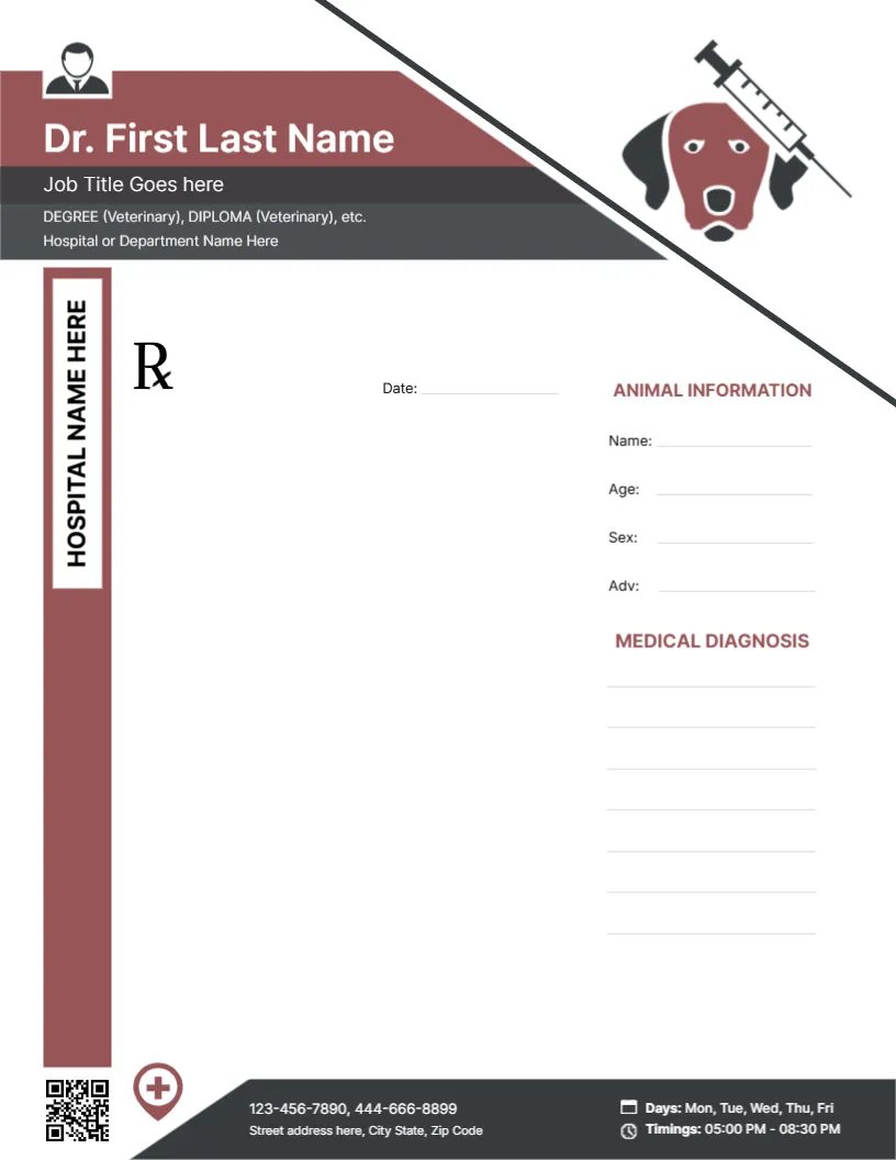 Animal Hospital Prescription Pad Template