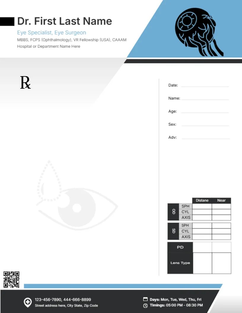 Eye Specialist Prescription Pad Template