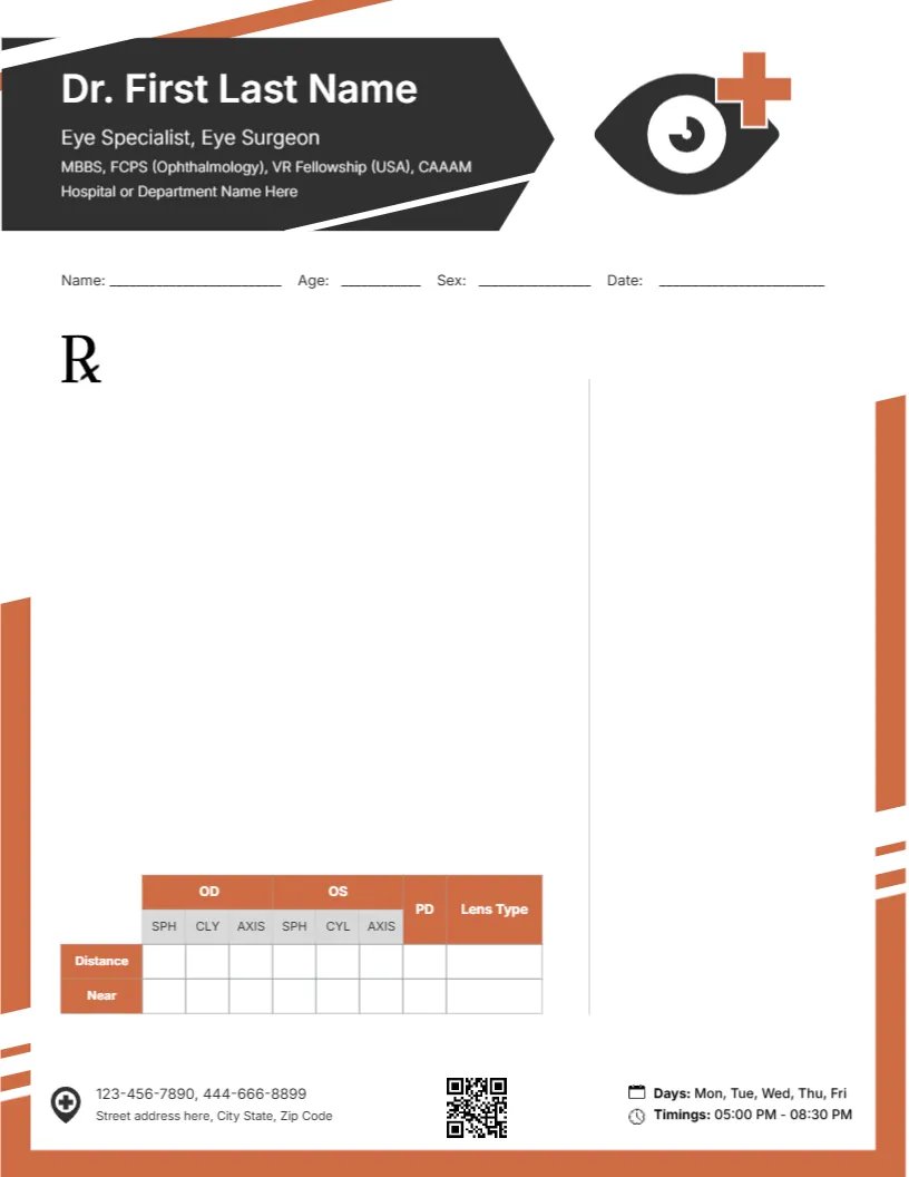 Ophthalmic Doctor Prescription Template