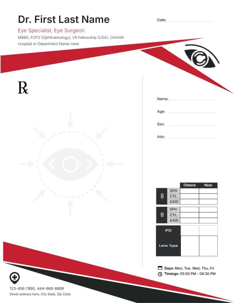 Vision Care Prescription Pad Template